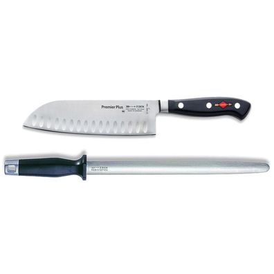 Dick Premier Plus Santoku Messer 18 cm Kullen & ovaler Standard Wetzstahl 30 cm