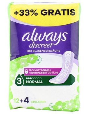 DE) Always Discreet WkÅ?adki na nietrzymanie moczu Normal, 16 sztuk (PRODUKT Z NIEMI