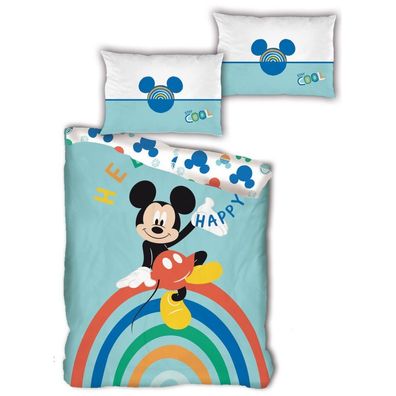 Disney Mickey Maus Regenbogen Bettwäsche Set (Bettbezug 140 x 200 cm und 1 Kissenb