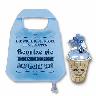 Tasche to go hellblau Einkaufstasche mit Spruch Die wichtigste Regel beim Shoppen: Be