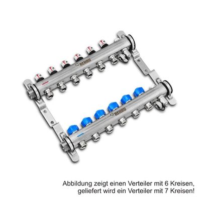 Rehau Verteiler HKV-D Easyflow Edelstahl 7 Kreise, mit Durchflussindikator