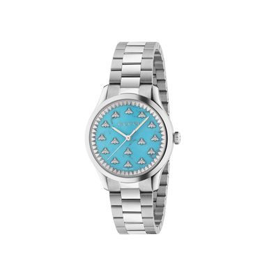 Gucci – YA1265044 – G-Timeless mit Bienenmotiv, 32 mm Stahlgehäuse, türkisfarbenes St