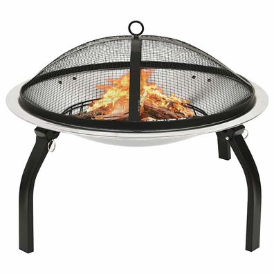 vidaXL 2in1 Feuerschale und Grill mit Schürhaken 56x56x49 cm Edelstahl