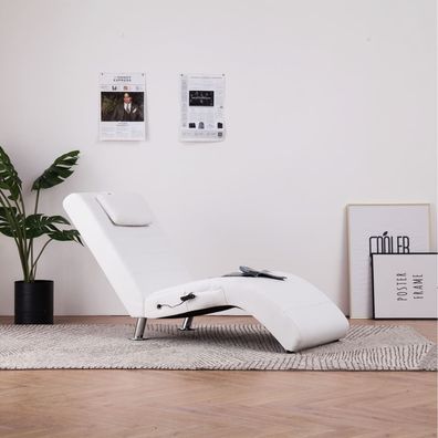 vidaXL Massage-Chaiselongue mit Kissen Weiß Kunstleder