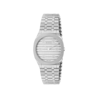 Gucci – YA163501 – Gucci 25H 30 mm Mehrschichtgehäuse aus Edelstahl, silbernes Ziffer