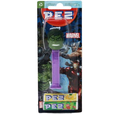 PEZ Hulk Figur mit lila Spender und zwei Päckchen Bonbons 17g