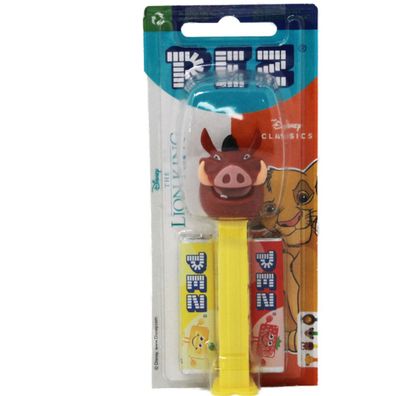 PEZ Figur Pumba mit gelbem Spender und zwei Päckchen Bonbons 17g