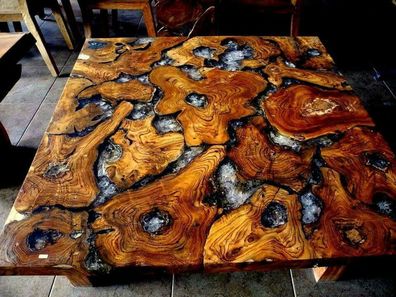 Epoxid Harz Esstisch Echtes Massive Holz Möbel Wasserfall Epoxy Tisch 100X100