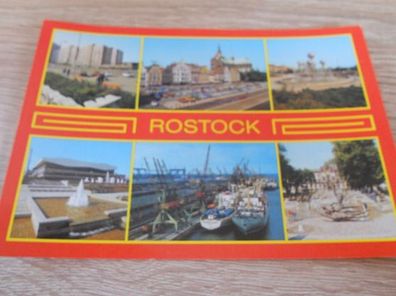 4876 / Ansichtskarte - Rostock-Wohnhochhaus, Stadtzentrum, Wasserspiel, Überseehafen