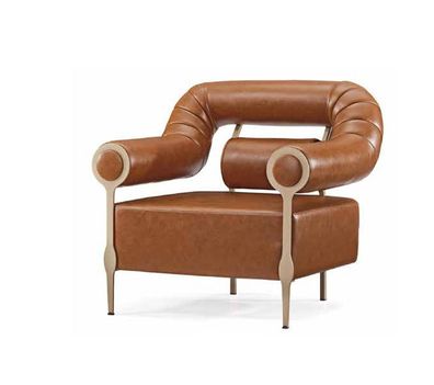 Sessel 1 Sitzer Leder Polster Möbel Moderne Design Luxus Braun