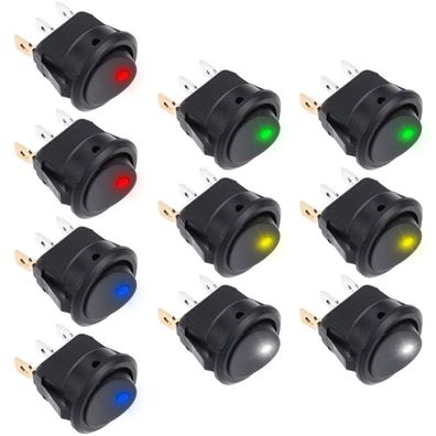 10 Pcs Kippschalter 12V DC 20A Auto KFZ Beleuchtet Runde Wippschalter Mit LED