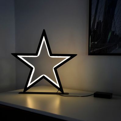 LED Metall Stern schwarz 34 cm - 70 LED - Weihnachts Deko Aufsteller warm weiß