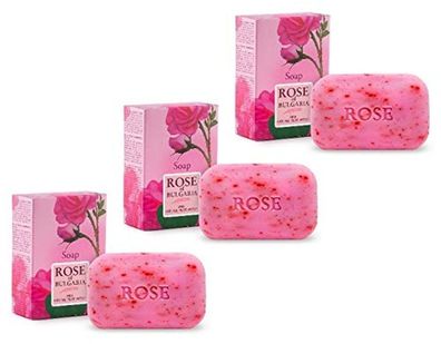 Rosenblätter Peeling, Biofresh Rose Seife mit natürlichem Rosenwasser, 3 x100 g