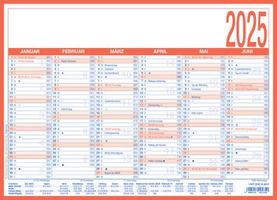 Kalender 2025 -Arbeitstagekalender kaschiert A4 2025- 29,7 x 21cm