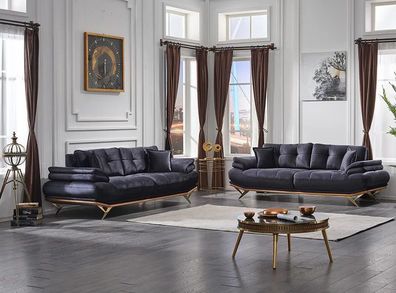 Luxuriöse 2X Sofa Dreisitzer Wohnzimmer Textil Komplett 3 + 3 Sitzer Garnitur