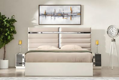 Bett Holz Möbel Beige Schlafzimmer Luxus Doppelbett Design Modern Stil