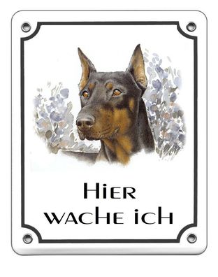 Dobermann Emaille Schild 120 x 100 mm Türschilder Hund Tiere Email Warnschild