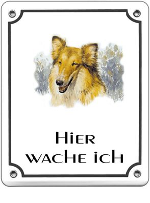 Collie Emaille Schild 120 x 100 mm Türschilder Hund Tiere Email Warnschild