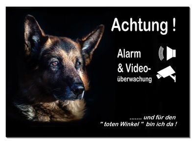 Schäferhund Hund Alarm+Video überwacht 3 Größen Alu Schild Türschild Warnschild