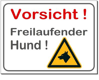 Freilaufender Hund Alu Schild 3 Größen 3mm dick Türschild Warnschild Hundeschild