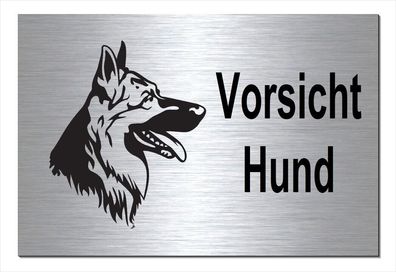 Vorsicht Hund Hundeschild 30 x 20 cm Alu Edelstahl Optik Schild Warnschild TOP