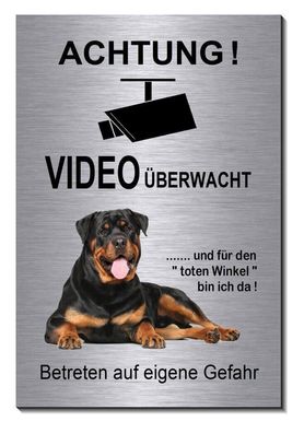 Rottweiler Hund Aluminium Edelstahl Optik Video Hunde Schild Warnschild TOP