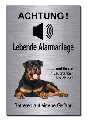 Rottweiler Hund Aluminium Edelstahl Optik Alarm Hunde Schild Warnschild TOP