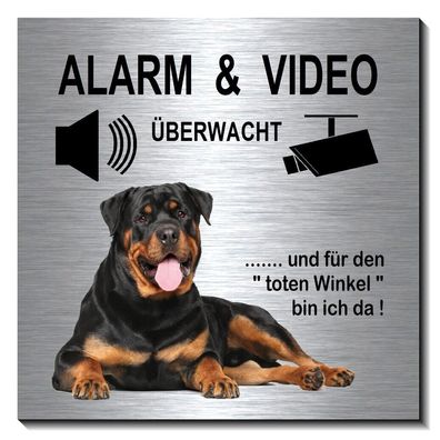 Rottweiler Alarm+Video Alu Edelst. Optik 10 x10 cm Türschild Schild selbstklebend