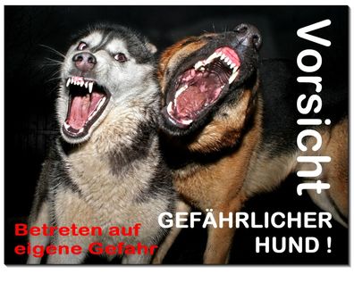 Gefährlicher Hund Aluminium Schild 3 Größen Türschild Warnschild Hundeschild