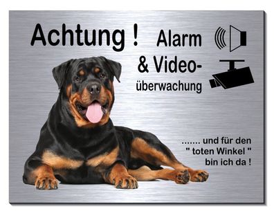 Rottweiler Schild Alu Edelstahl Optik 20 x15 oder 30 x 20 cm Alarm Video Hund