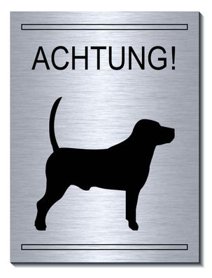 Vorsicht Achtung Hund 20 x15 cm Aluminium Edelstahl Optik Schild Warnschild Tier