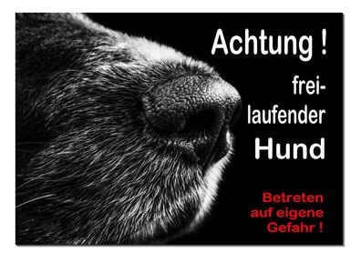 Hundenase Hundeschnauze Freilaufend Hund Alu Schild 30x20cm Türschild Warnschild