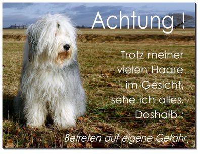 Bobtail Hund Alu Schild 15x10 bis 30 x 20 cm Türschild Warnschild Hundeschild