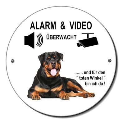 Rottweiler Hund Alu. Alarm Video 120 mm Ø Türschild Warnschild Hundeschild