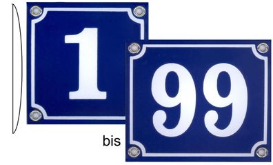 Emaille Hausnummer sofort von 1 bis 99 Lagermäßig blau od. weiß Email Schild