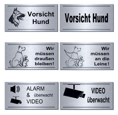 Alarm Video Hund Hunde Schilder Aluminium Edelstahl Design 20x 10 cm 3 mm Schild