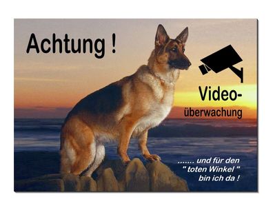 Schäferhund Hund Video überwacht 30 x20 cm Alu Schild Türschild Warnschild TOP