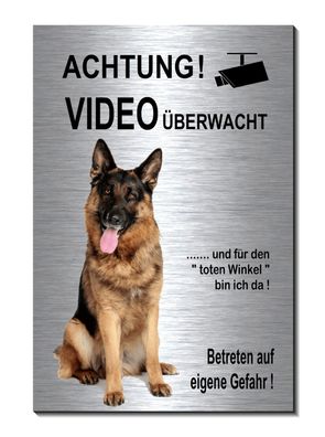 Schäferhund Alu Edelstahl Optik 20 x 15 cm Hunde Video Schild Warnschild