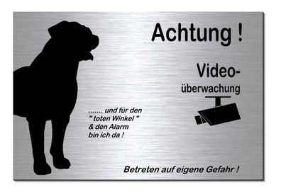 Rottweiler Hund Video Überwacht 30 x 20 cm Alu Edelstahl Optik Schild Warnschild