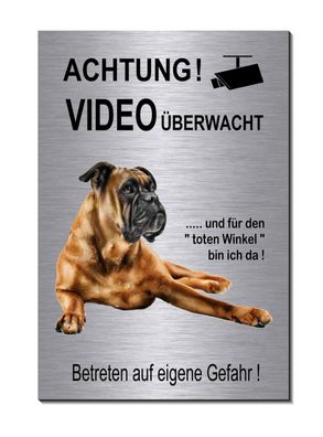 Boxer Aluminium Edelstahl Optik 15 x 10 cm Hunde Video Schild Warnschild