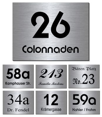 Aluminium Hausnummer Edelstahl Design 20x15 od. 30x20 cm Türschild Nummer Schild