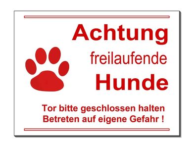 Freilaufende Hunde Alu Schild 20 x 15 cm Türschild Alarm Video Warnschild TOP