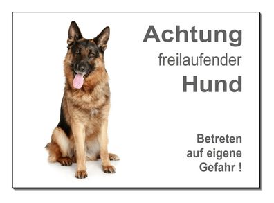 Freilaufender Schäferhund Hund Alu Schild 3 Größen Türschild Hinweis Warnschild