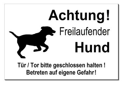 Freilaufender Hund Alu Schild 3 Größen Türschild Alarm Video Warnschild TOP