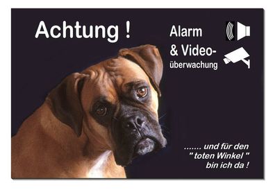 Boxer Hund Alarm+Video überwacht 3 Größen Alu Schild Türschild Warnschild