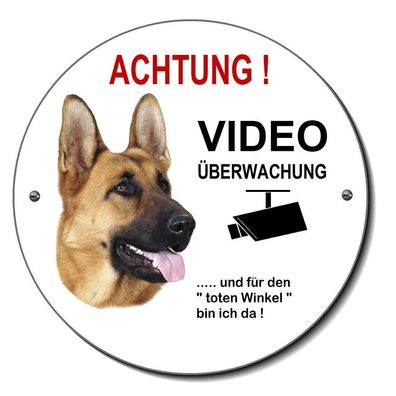 Schäferhund Hund Alu. Video überwacht 120 mm Ø Türschild Warnschild Hundeschild