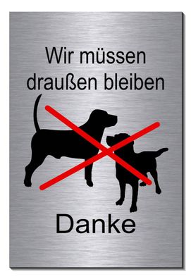 Hunde Verbot Aluminium Edelstahl Optik Schild 15 x 10cm Warnschild Hund TOP