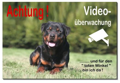 Rottweiler Hund Alu Schild 15 x 10 bis 30x20 cm Türschild Alarm Video Warnschild