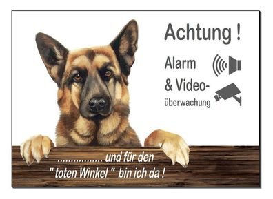 Schäferhund Hund Alarm+Video überwacht 30 x20 cm Alu Schild Türschild Warnschild