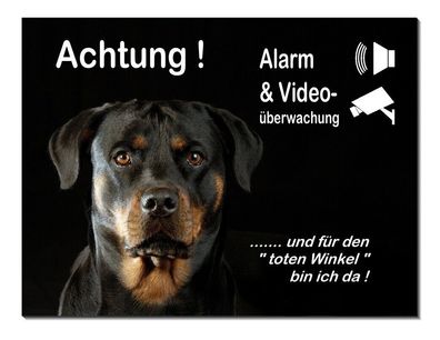 Rottweiler Hund Alarm+Video überwacht 3 Größen Alu Schild Türschild Warnschild